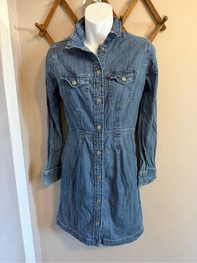 Levi's Flynn Western Denim Snap Button Dress Medium Wash Blue XS